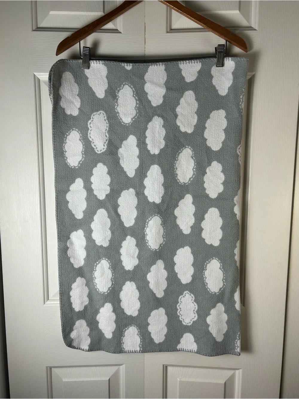 Pottery Barn Kids Gray White Clouds Baby Blanket Acrylic Cotton Blend Lovey